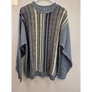 Segreto Italy Sweater XL Coogi Style Striped Knit Wool Blend Gray Mens  Textured